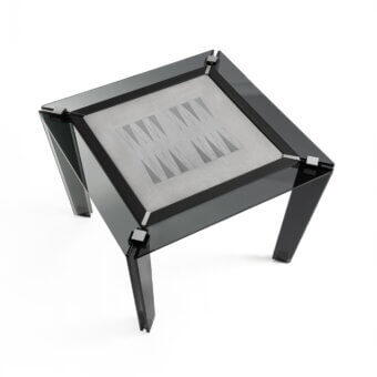 Exceptional Impatia Tuttuno backgammon table crafted with crystal glass and chrome, presenting an Alcantara® surface with a high-gloss border