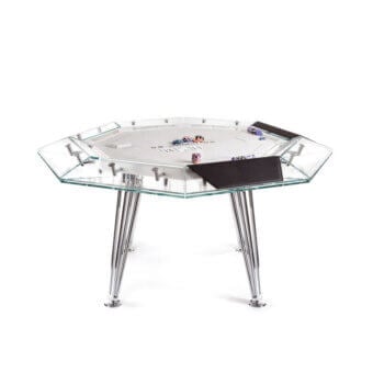 Exceptional Impatia Unootto poker table with Italian marble top, low-iron glass frame and chrome-finished metal legs