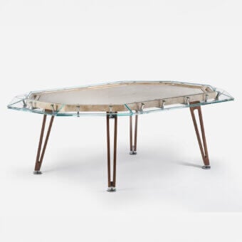 Distinguished Impatia Unootto poker table crafted with walnut wood legs, a glass perimeter, and a matte wood panel with satin finish