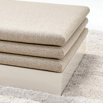 Elegant LaCividina Acamante daybed with neutral beige textile upholstery and matte finish base