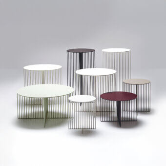 Remarkable LaCividina Accursio Outdoor side table with reddish-brown tabletop and sleek matte metal base crafted in Italy