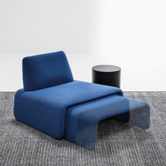 Exclusive LaCividina FourFolds lounge chair in deep blue textured textile with clean geometric lines