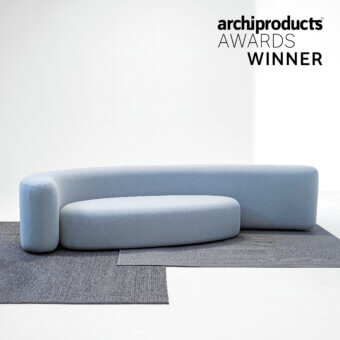 Exceptional LaCividina Lisse sofa with sinuous design upholstered in muted blue-grey two-way stretch fabric crafted in Italy