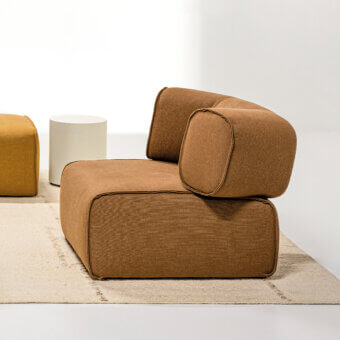 Exceptional LaCividina Nhoto lounge chair with earthy brown textured fabric upholstery and integrated armrests
