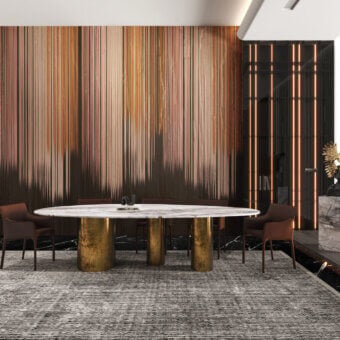 Elegant LondonArt Bronze Rain Wallpaper crafted with glossy resin exhibiting subtle vertical brushstrokes in metallic texture