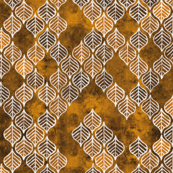 Exceptional LondonArt Fall Arouse wallpaper showcases a repeating diamond pattern of creamy white leaves with a textured brownish-orange background