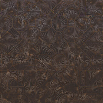 Exceptional LondonArt Intollerhandy wallpaper displaying a complex geometric grid in dark brown with bronze linear details and textured finish