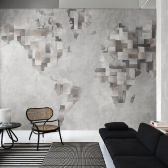 Elegant LondonArt L'image Du Monde wallpaper with fragmented grayscale cartography and subtly textured paper material