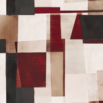 Distinguished LondonArt Silent Layers wallpaper displays overlapping geometric forms in muted rose, burgundy, and charcoal gray with a matte finish