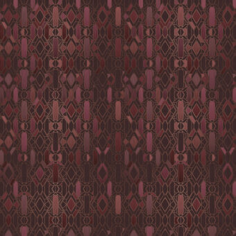 Distinguished LondonArt Art Deco wallpaper presents interconnected diamonds and rectangles in reddish-brown with a textured synthetic material and matte finish