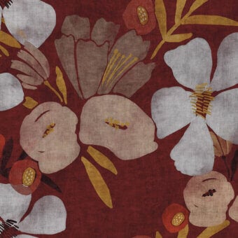 Captivating LondonArt Cassandra wallpaper with stylized floral patterns in beige, off-white and reddish-brown tones with a subtle matte finish