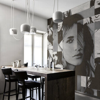 Distinctive LondonArt “Damn, Your Eyes Wallpaper” mural in grayscale portraiture with a matte finish