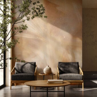 Exceptional LondonArt Desert Veil Wallpaper crafted with terracotta and peach tones exhibiting a subtle metallic sheen
