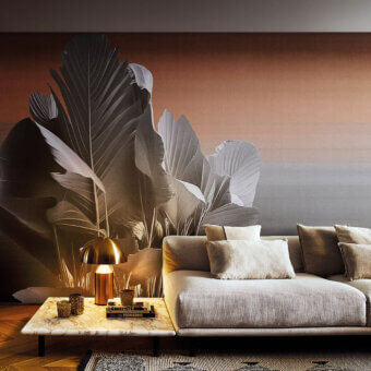 Exceptional LondonArt Etherea wallpaper showcases oversized botanical design in earthy brown and beige tones with a matte finish