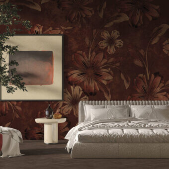 Distinguished LondonArt Jugbands Blues wallpaper exhibits large floral patterns in reddish-brown tones with a matte finish