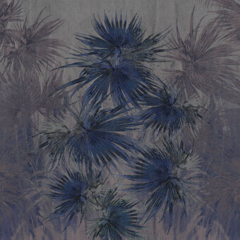 Elegant LondonArt Just Breathe wallpaper with repeating fern-like fronds in muted blue and gray patterned paper with a matte finish