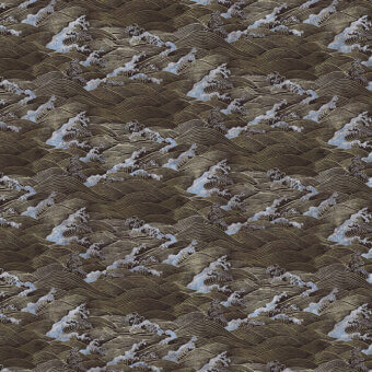 Exceptional LondonArt Mother Goose wallpaper displays a muted brown and gray nautical mural with fine golden linework on textured paper