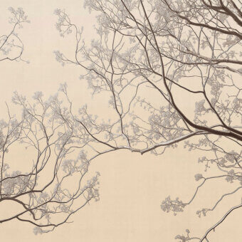 Distinguished LondonArt Patina Bloom wallpaper with delicate hand-sketched botanical design and layered patina finish in warm brown tones