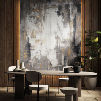 Exceptional LondonArt Songs of Light wallpaper crafted with subtle metallic pigments in shades of gray and gold with a matte or glossy finish