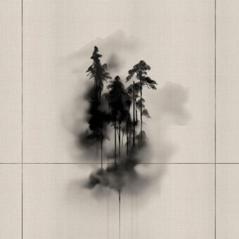 Exceptional LondonArt Sumie #2 wallpaper with grayscale branches and leaves against a muted beige background