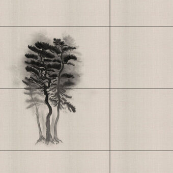 Captivating LondonArt Sumie #3 wallpaper presents elongated floral silhouettes in shades of gray and black with a matte, light beige background