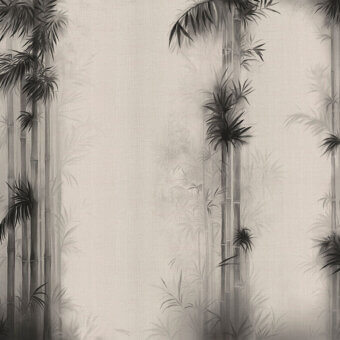 Superior LondonArt Sumie #4 wallpaper displays cascading bamboo stalks in dark gray and black with a textured synthetic matte finish
