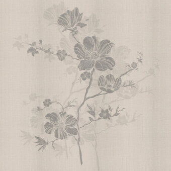 Elegant LondonArt Sumie #5 wallpaper showcases cascading botanical design in delicate gray shades with a translucent watercolor finish