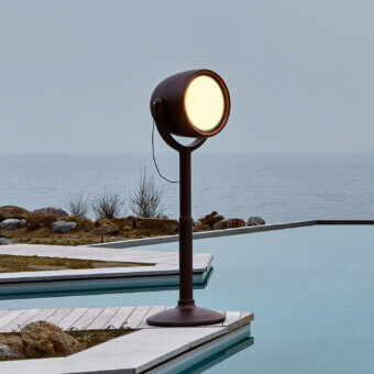Exclusive MY YOUR Hollywood floor lamp crafted in Italy with brownish-grey metal and textured matte finish