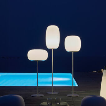 Superior MY YOUR Pandora floor lamp crafted in Italy with gently curved lines and a warm white synthetic material finish