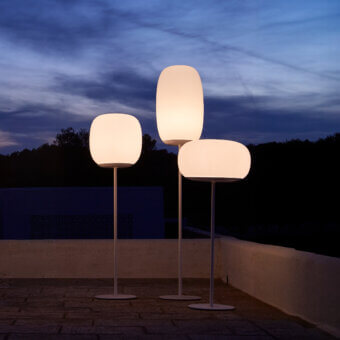 Exceptional MY YOUR Pandora floor lamp crafted in white with a smooth matte plastic shade and sleek metal base