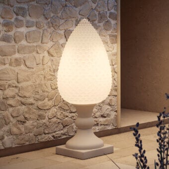 Superior MY YOUR Pina floor lamp with a warm white shade crafted in textured synthetic material inspired by Sicilian pine cones