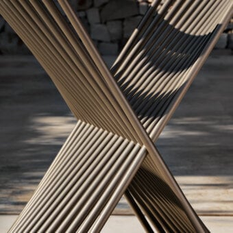 Distinguished MY YOUR Push table with angular metal rods crafted in aluminum and a smooth satin finish