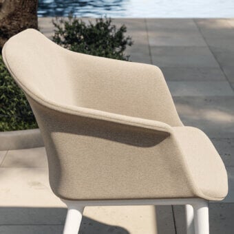 Superior MY YOUR Italian Outdoor Experience armchair crafted in neutral beige velvet with polypropylene and a luxurious finish