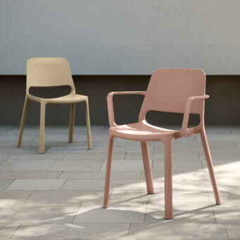 Elegant MY YOUR Tina chair molded from durable polypropylene in a muted rose tone with a sophisticated matte finish