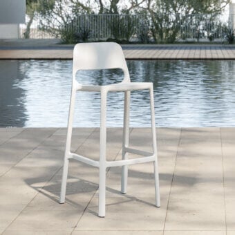 Distinguished MY YOUR Tina stool molded from durable polypropylene in a light neutral tone with a smooth matte finish