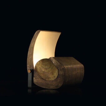 Distinguished Nemo Escargot floor lamp crafted in burnished brass and aluminum with a muted brownish-grey finish