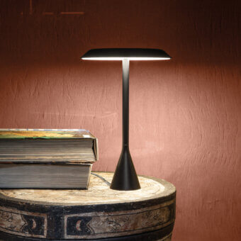 Elegant Nemo Panama Mini table lamp with sleek black matte finish and durable polycarbonate methacrylate construction