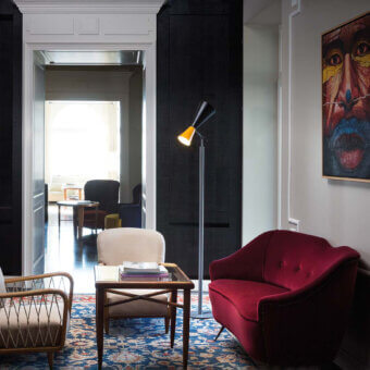 Distinguished Nemo Parliament floor lamp crafted in steel and aluminum with a satin black finish