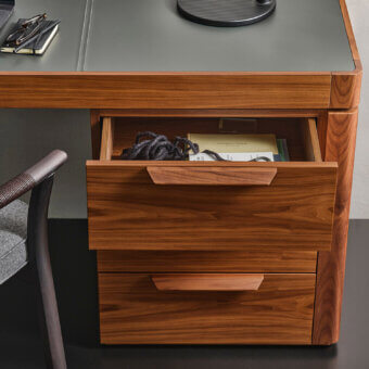 Superior Porada Afordite desk crafted with solid Canaletta walnut in a warm brown tone and satin finish