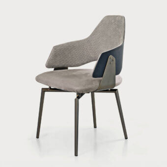 Distinguished Shake Chloe armchair with varnished steel, curved ash plywood and muted gray acrylic fibre upholstery