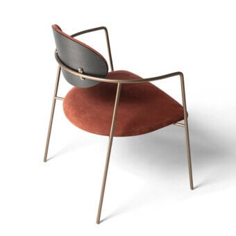 Distinguished Shake Eden armchair with reddish-brown acrylic fibre upholstery and varnished steel frame