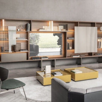 Lavish Shake Elle TV stand crafted from blockboard ash wood with a satin finish and integrated horizontal LED profiles