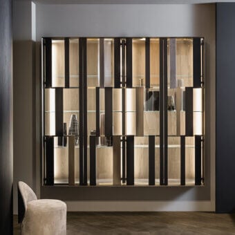 Distinguished Hide bookcase with solid ash wood, tempered glass doors, and satin wood grain finish