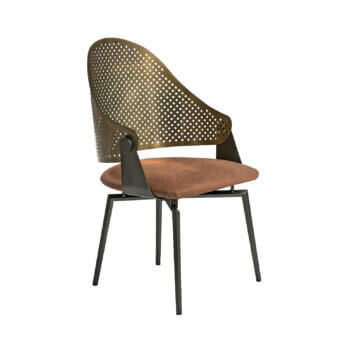 Distinguished Shake Roma armchair with varnished steel, burnished brass, and reddish-brown acrylic fiber upholstery crafted in Italy