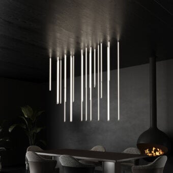 Superior Stillux Line 7 suspension lamp with vertically aligned tubes and a smooth matte finish crafted in Italy