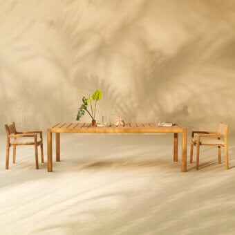 Timeless Varaschin Gianna dining table crafted in Iroko wood with a satin finish and natural wood grain