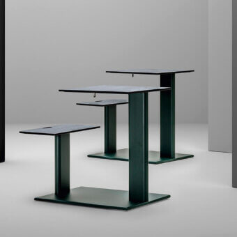 Superior Varaschin Plinto sit and eat table in dark teal with a matte finish and integrated handle