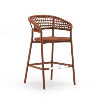 Sophisticated Varaschin Plinto bar stool with terracotta powder-coated aluminum and resilient woven rope seating