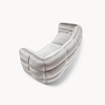 Lavish Visionnaire Bomber sofa upholstered in light gray textile with satin finish and quilted surface