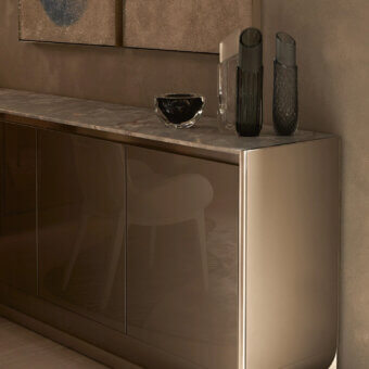 Exceptional Visionnaire Ca' Foscari sideboard crafted with bronze gloss lacquered MDF, multilayer wood, satin steel, and marble